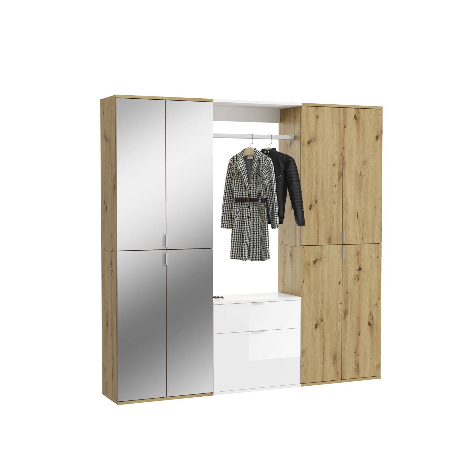 Dreiteiliges Flurmöbelset mit Spiegelschrank, Garderobe und Holzschrank – Pretty