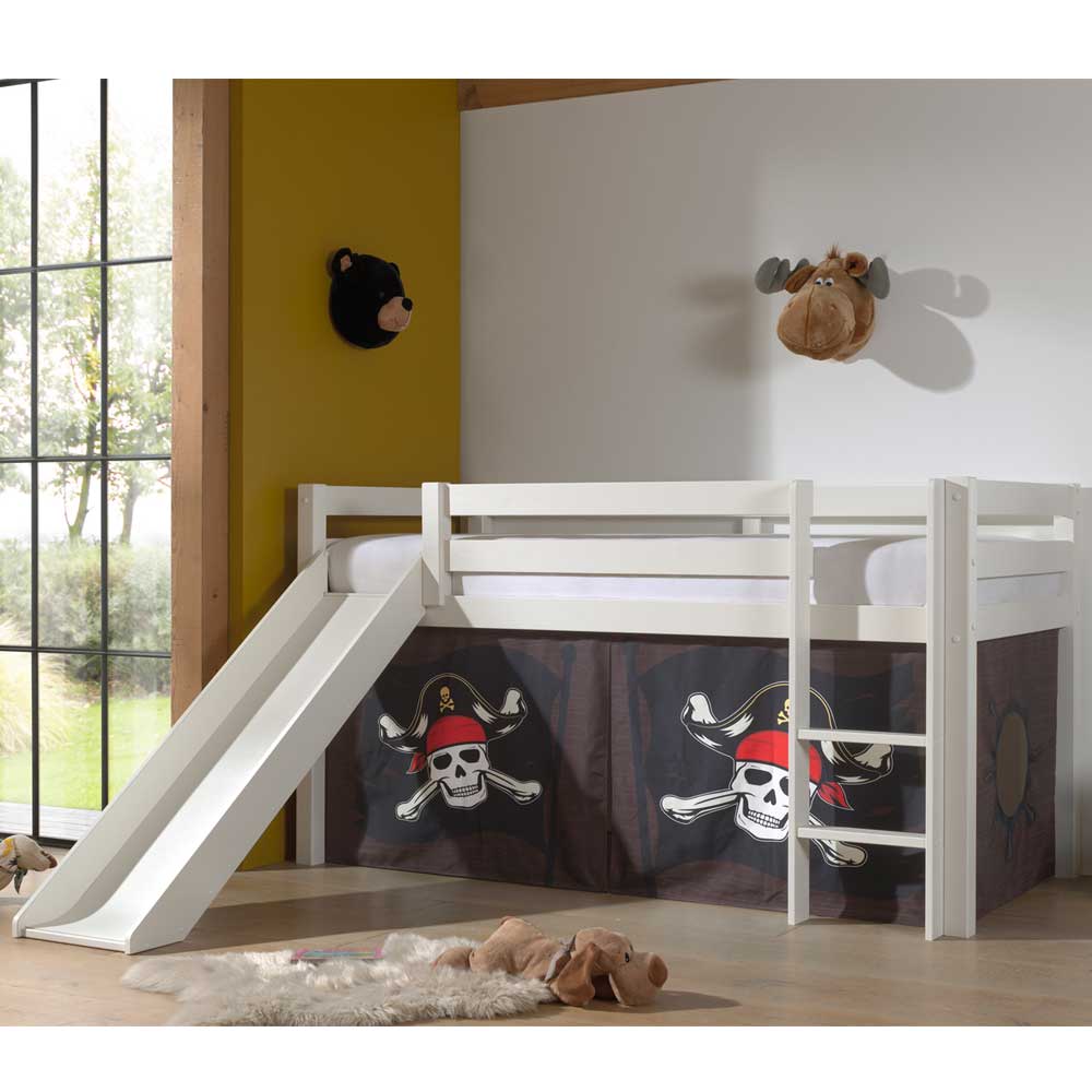 Seeräuber Kinderbett als Hochbett mit Vorhang - Enevo