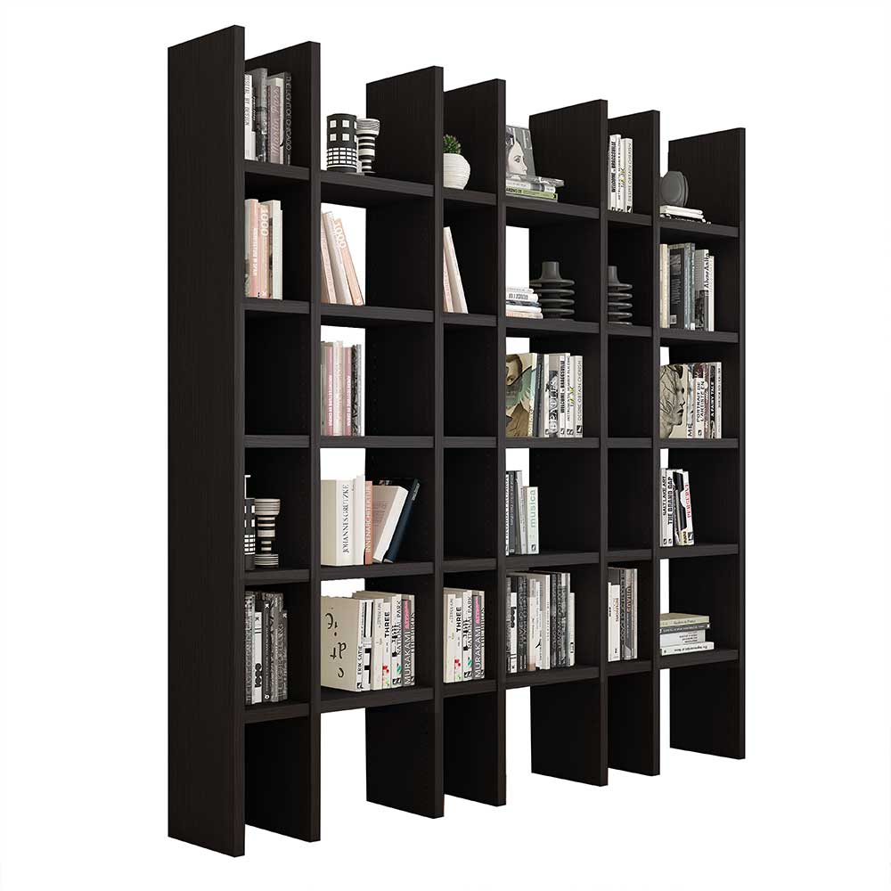 Schwarzbraunes Bücherregal mit 36 Fächern - Ligure