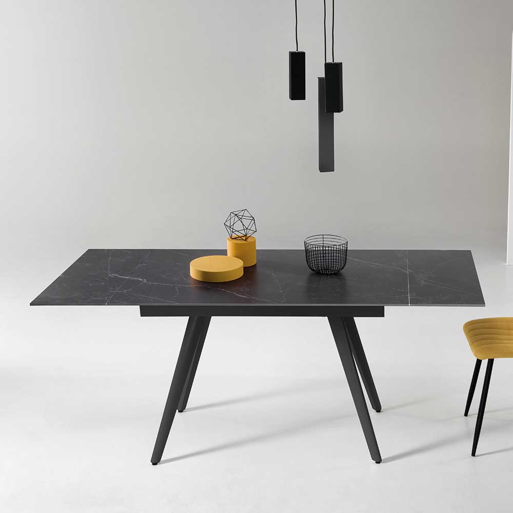 Tisch mit Sinterstein Platte in Schwarz Marmor - Giankos