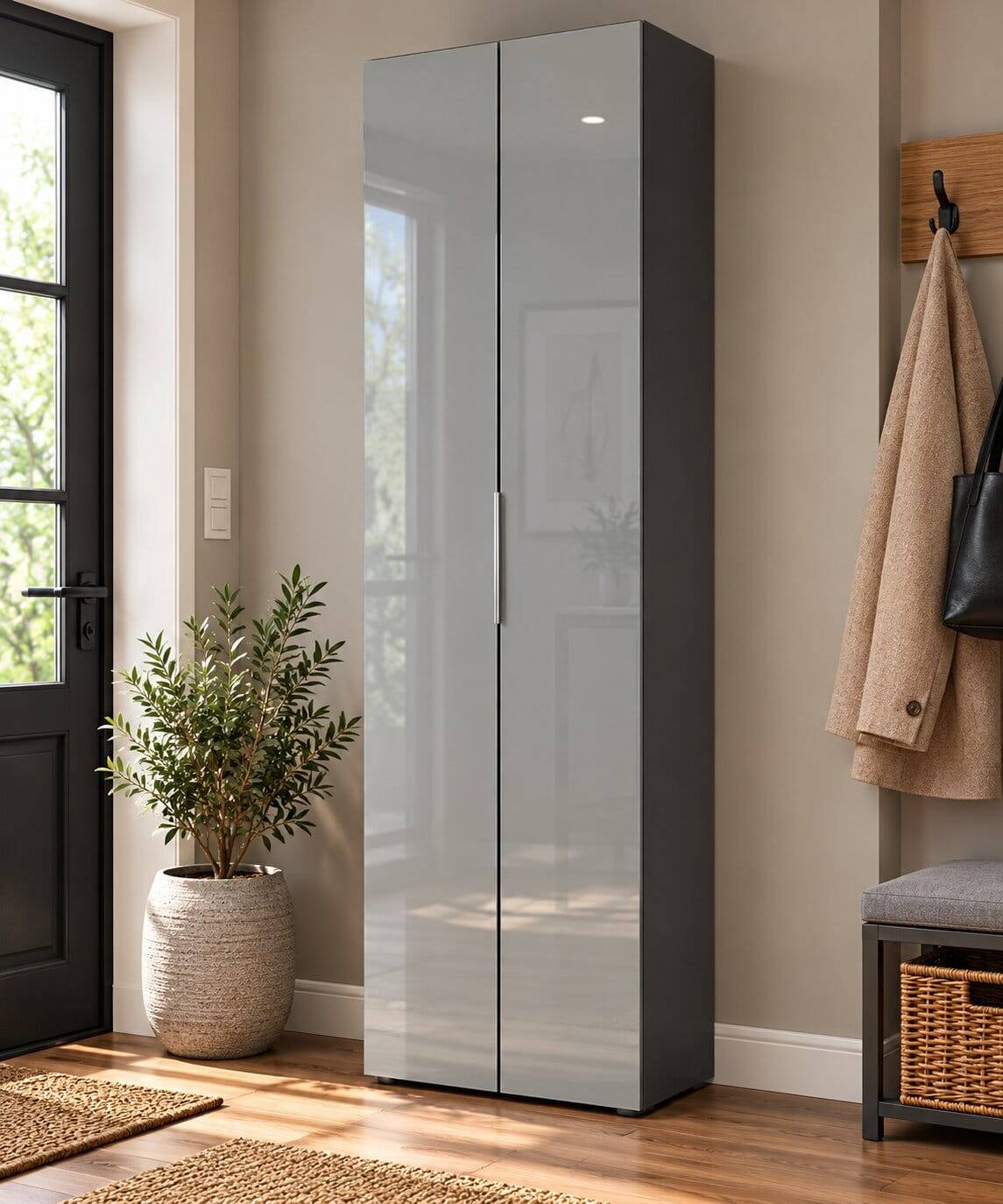 Garderobenschrank in Silbergrau Glasfront - Ilfred