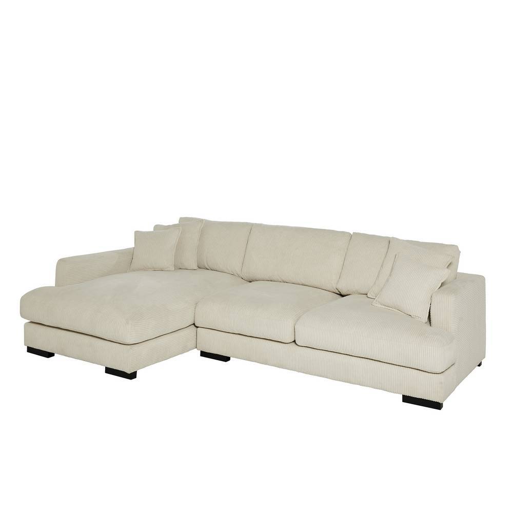 Gem tliches L-f rmiges Ecksofa in Offwhite Cord f r das moderne Wohnzimmer – Fiva