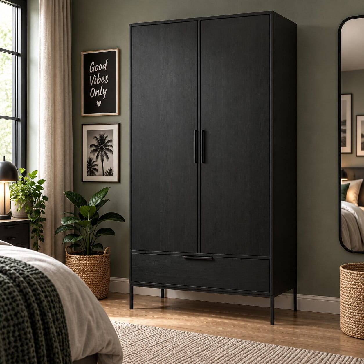 100x200x53 Schrank aus Kiefer in Schwarz - Drian