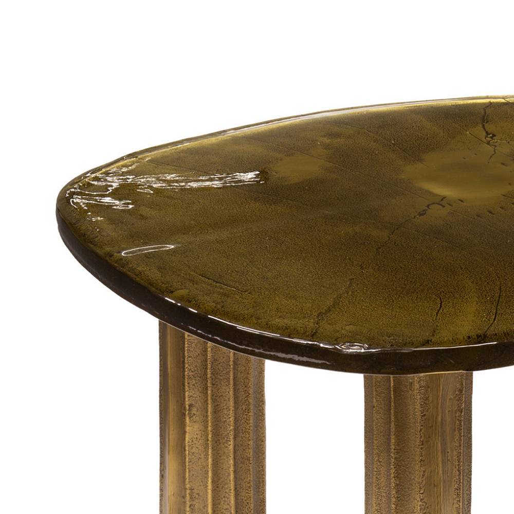 Gussglas-Wohnzimmertischplatte in Altgold mit strukturierter Oberfläche und goldenen Beinen – Coimbra