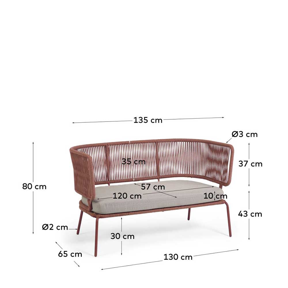 Design Sofa aus Kordelgeflecht in Rotbraun - Alamo