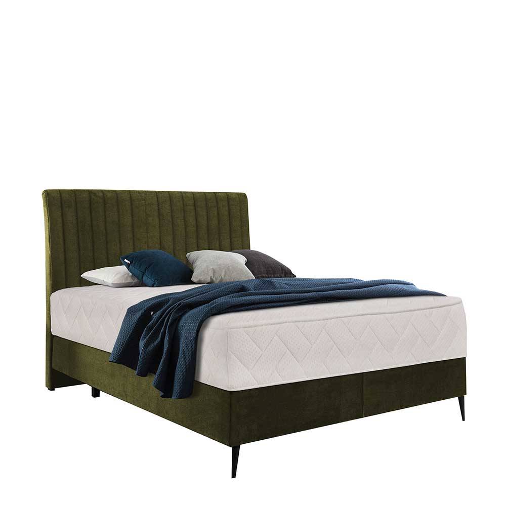 Velours Boxspringbett in Oliv Grün - Prudenca