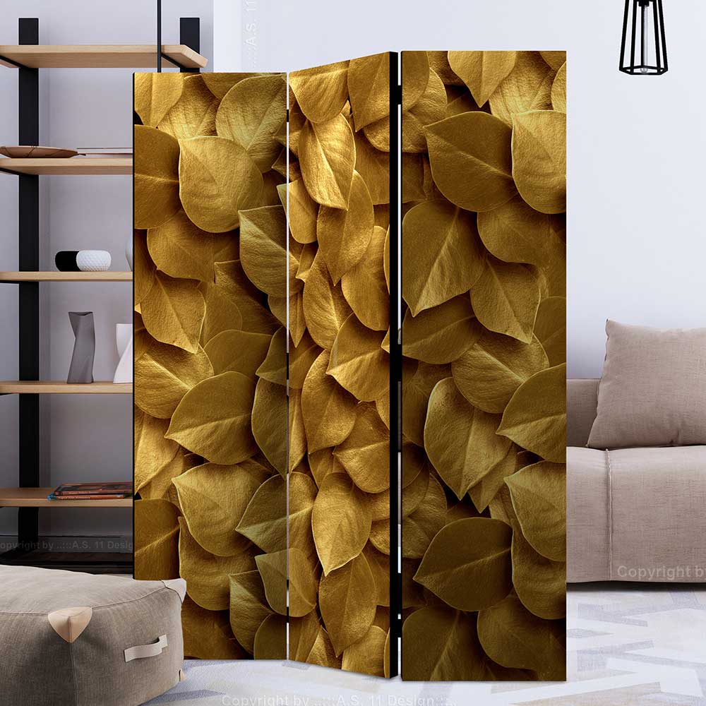 Fotoprint Trennwand mit Blättern in Goldfarben - Jimm