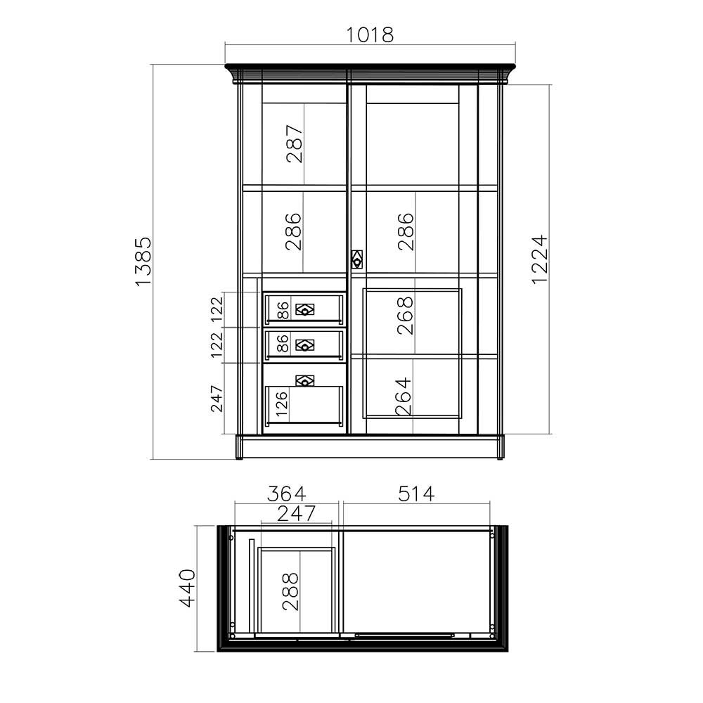 102x139x44 Landhaus Highboard zweifarbig - Diatara I