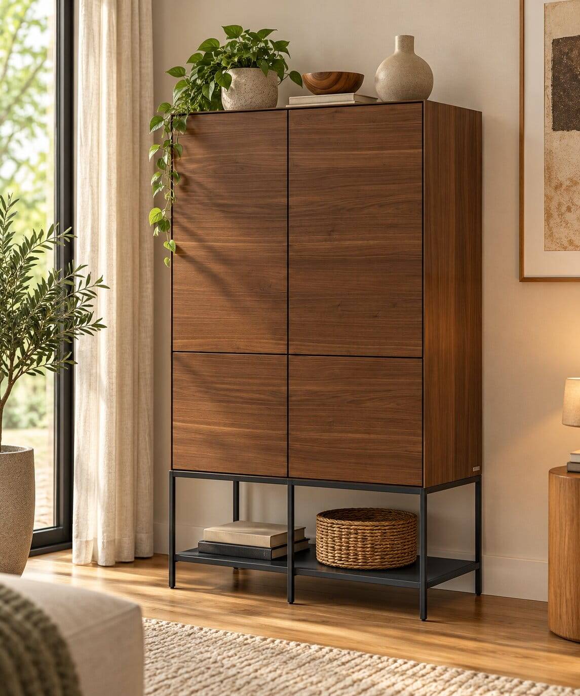 Luftiges Highboard in Nussbaumfarben - Milena