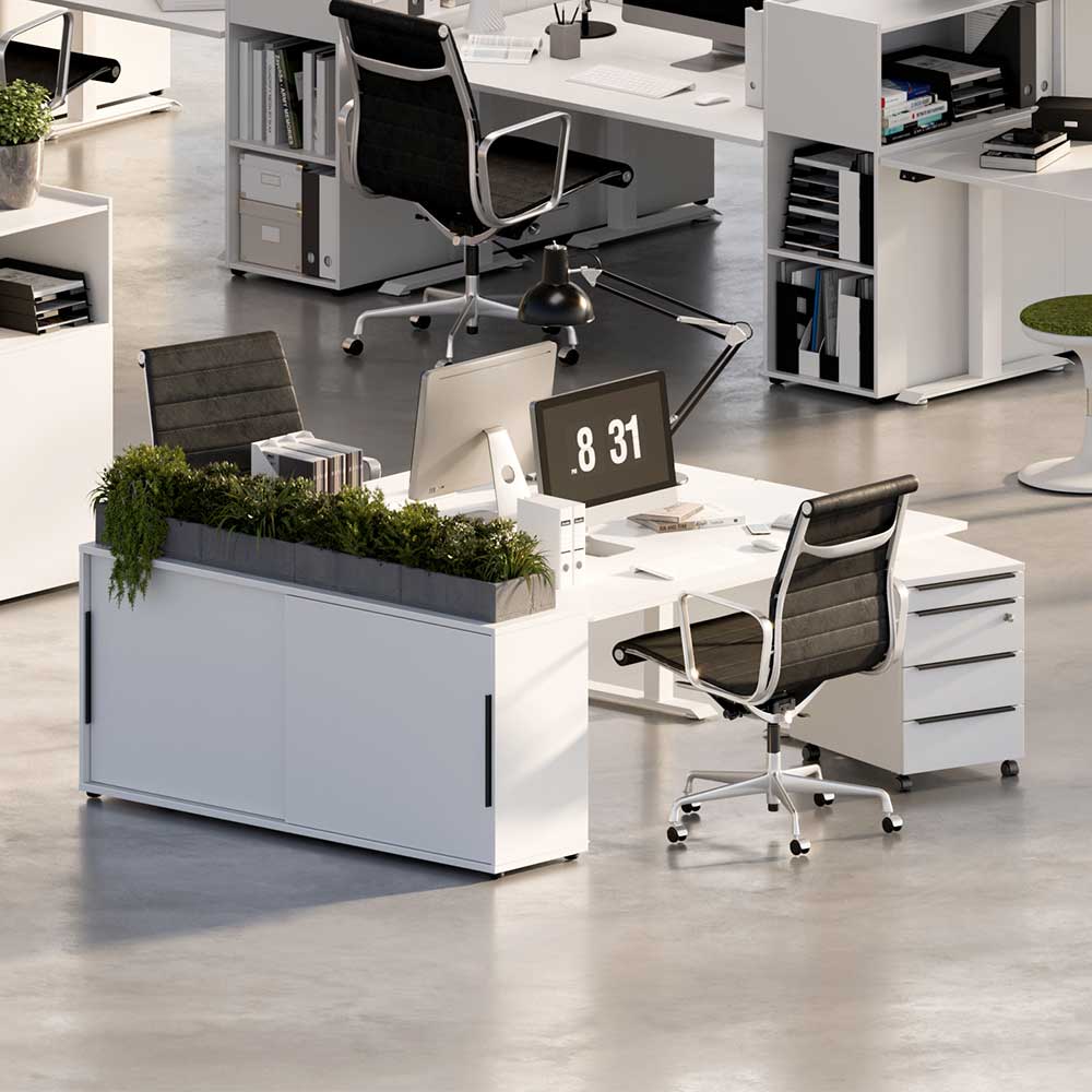 Office Tische & Schrank in Weiß - Sparkle (dreiteilig)