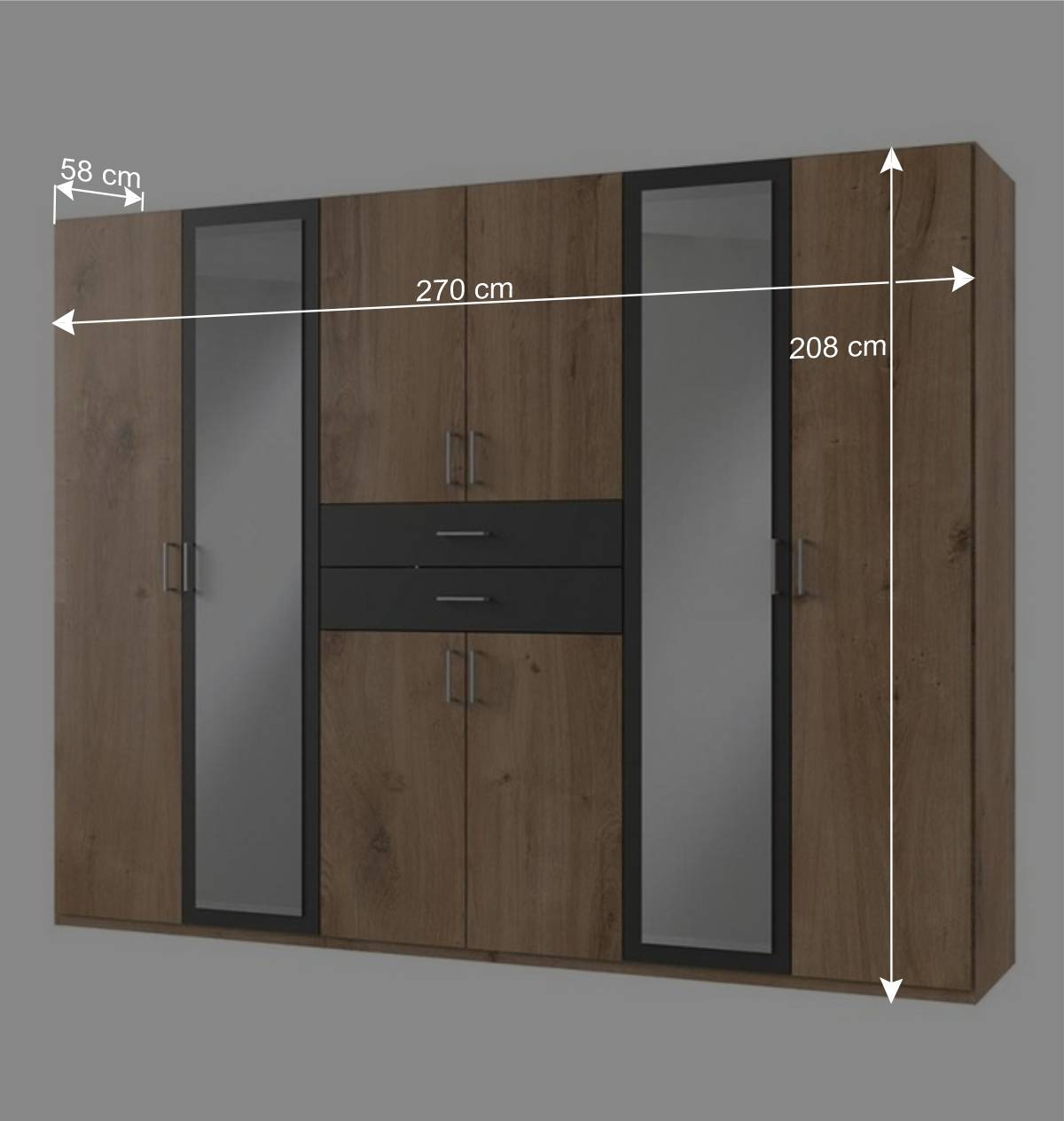 Großer Kleiderschrank 270 cm mit acht Türen - Ayla