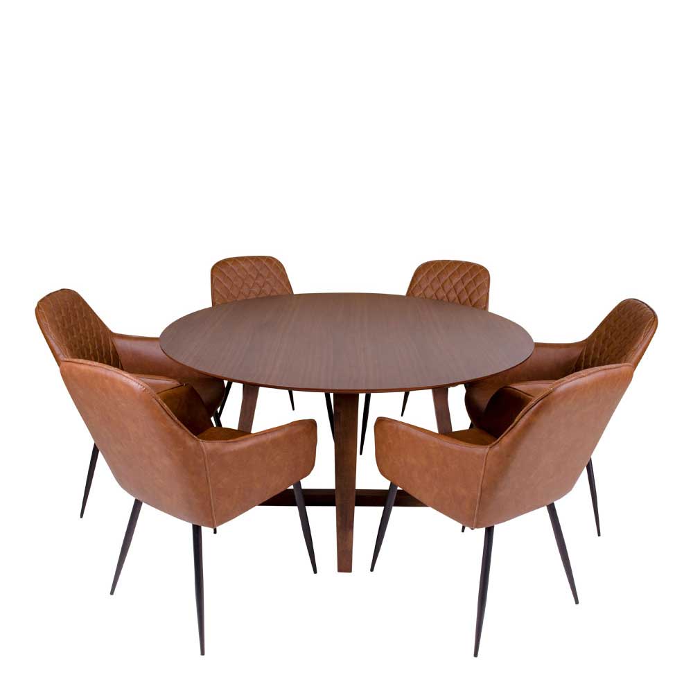 Runde Design Tischgruppe in Braun - Annescu (siebenteilig)