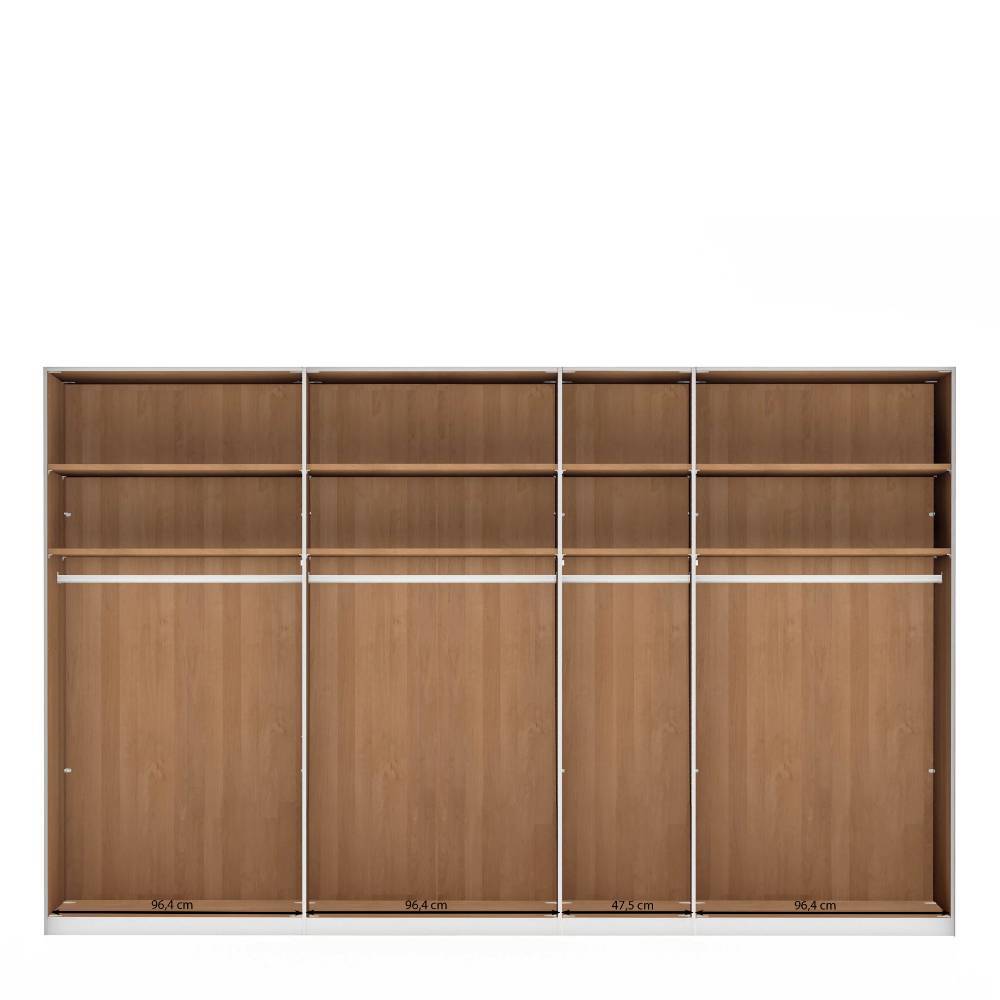 Großer 7-türiger Schlafzimmerschrank in Eiche Bianco mit Regalböden und Kleiderstangen – Vutonia