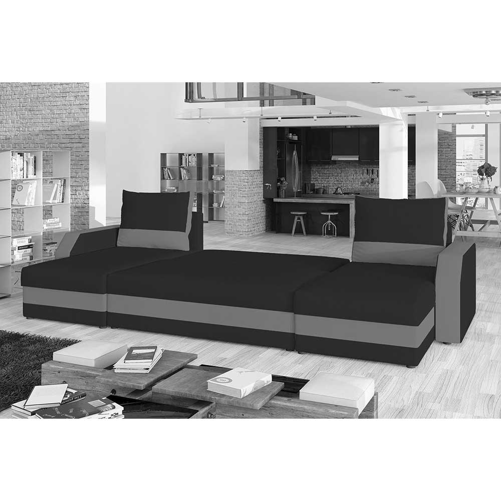 U-Sofa in Hellgrau und Schwarz - Abeigh