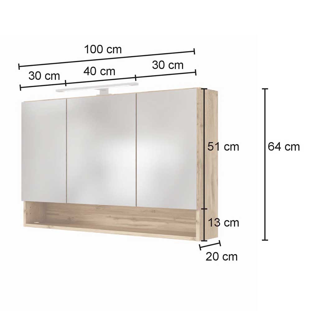 Badezimmer 3D Spiegelschrank in Holz Nachbildung - Lemnas