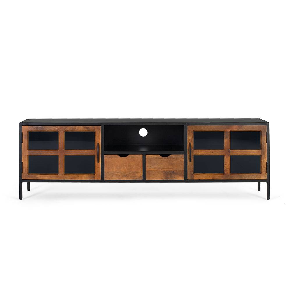 Industrial TV Kommode mit Glastüren - Hayato