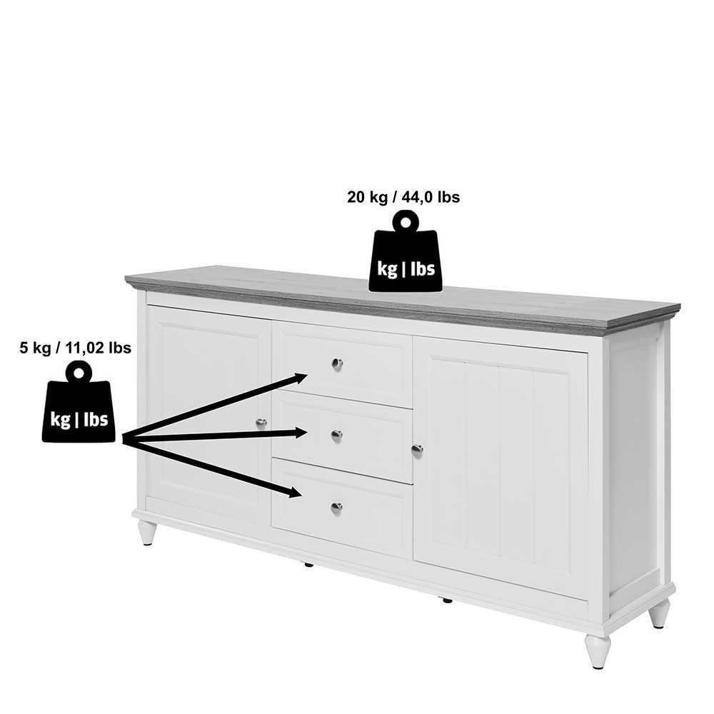 Landhaus Sideboard in Weiß und Eiche - Smaly