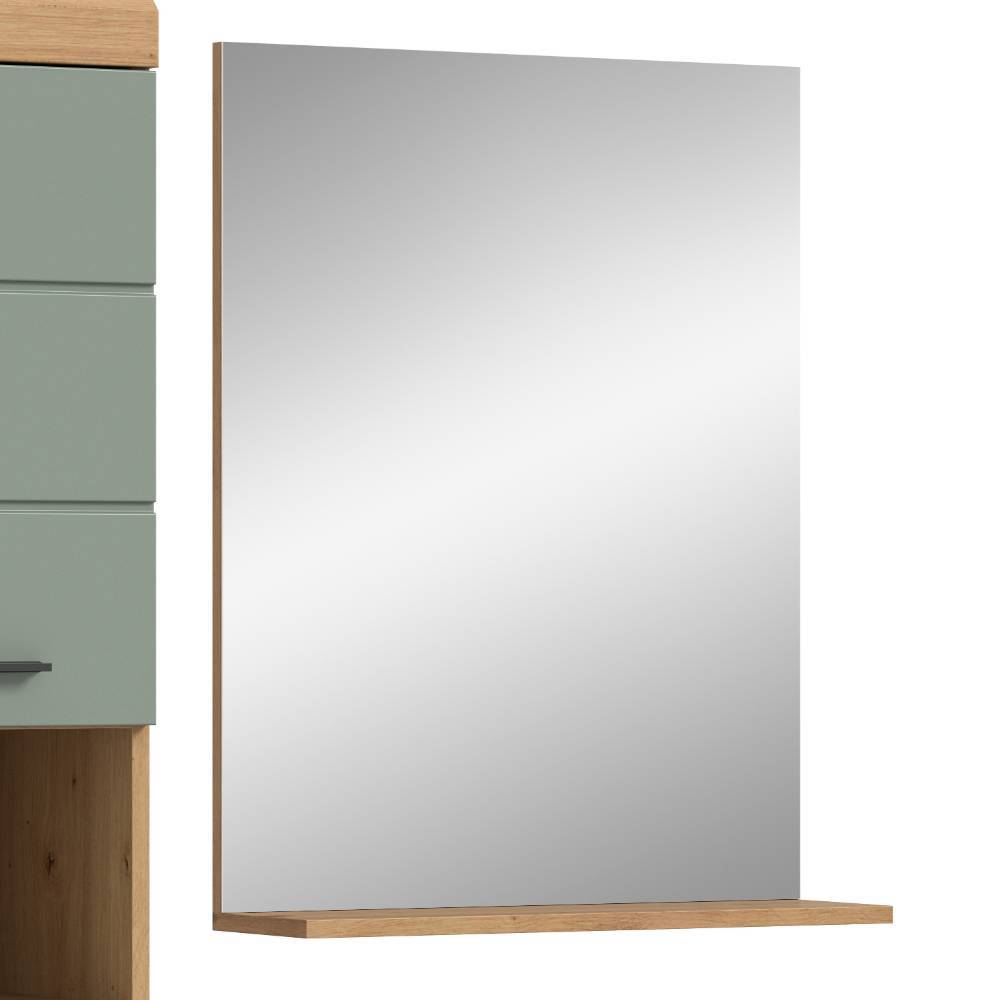 Rechteckiger Badezimmerspiegel mit praktischer Ablage in Eiche Optik als Teil des Badmöbel Sets – Tamdato