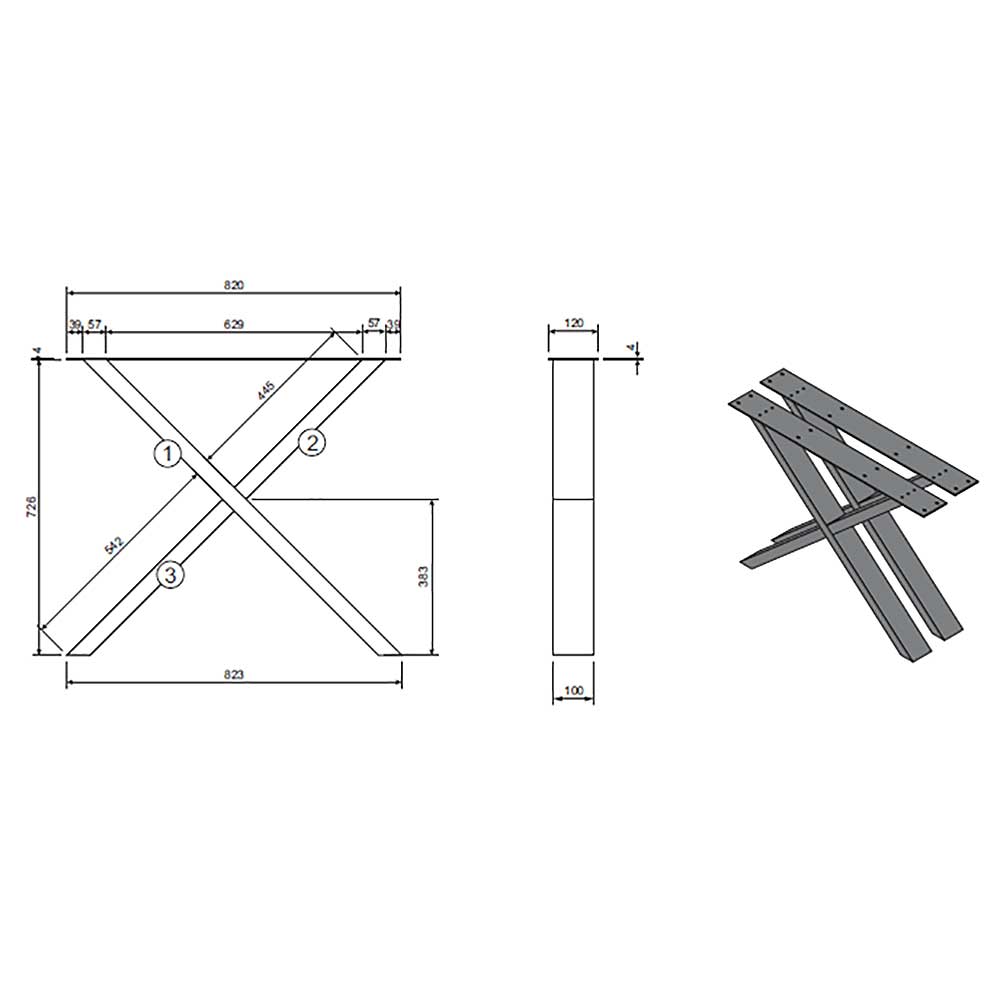 Baumkante Tisch mit X-Füßen in 12 Größen - Isacco