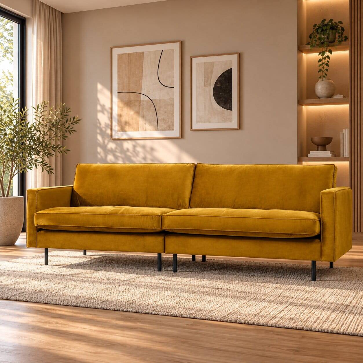 Samt Dreisitzer Couch in Ocker - Nustra