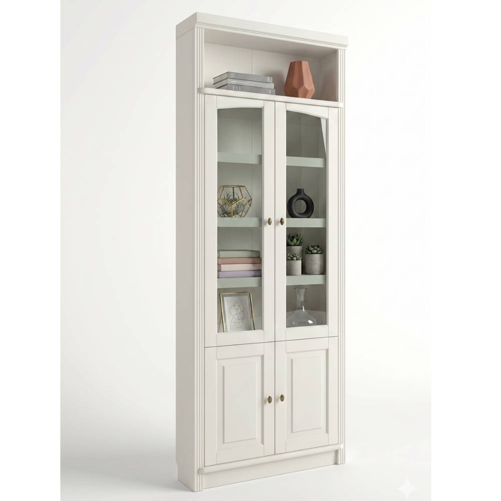 Bücherschrank-Vitrine in Cremeweiß - Timos