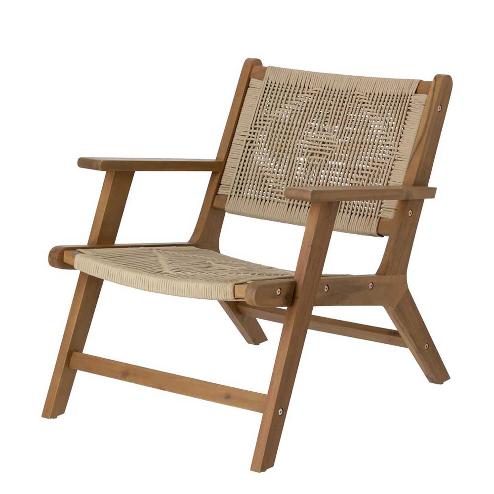 Holz Sessel mit Kordel Geflecht in Beige - Rave