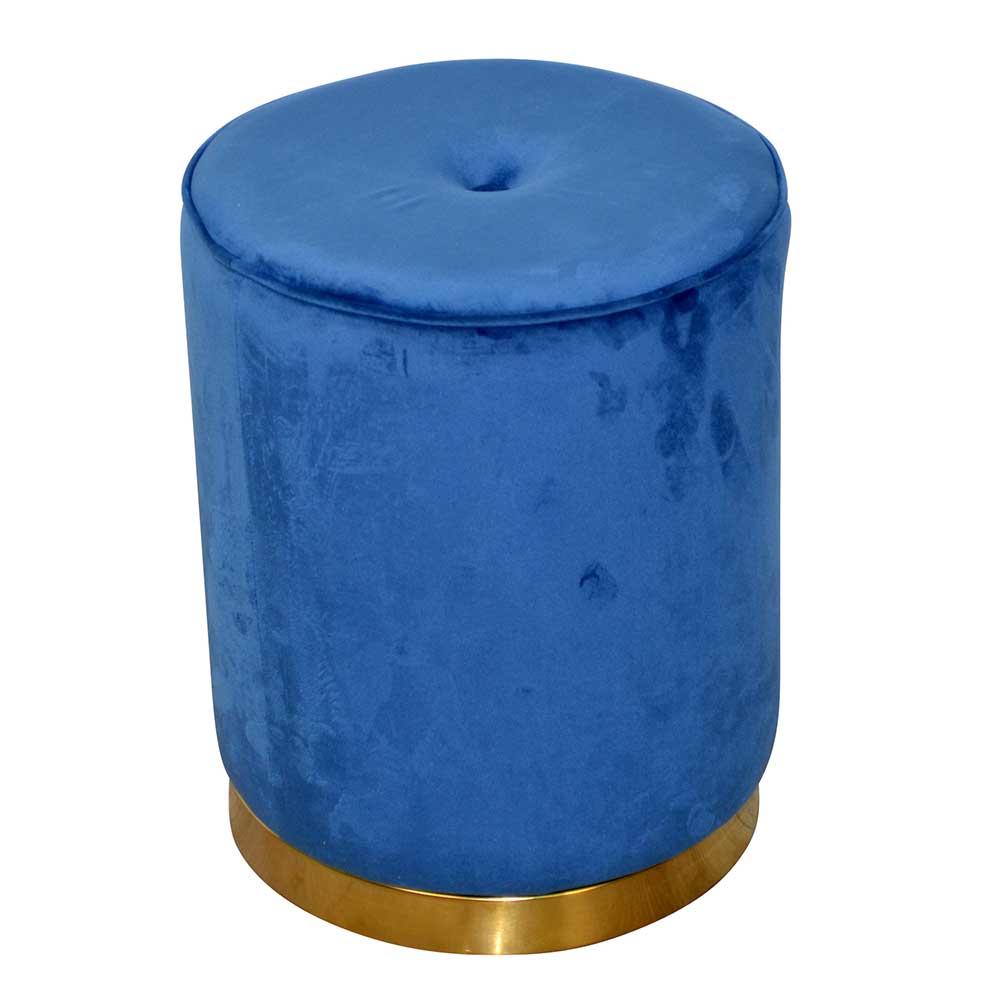 Runder Hocker aus Samt in Blau - Mialan