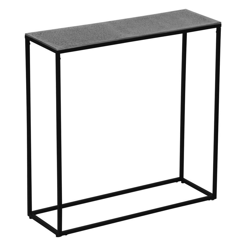 Schmaler Konsolentisch in Silbergrau mit schwarzem Metallgestell und minimalistischem Design – Race