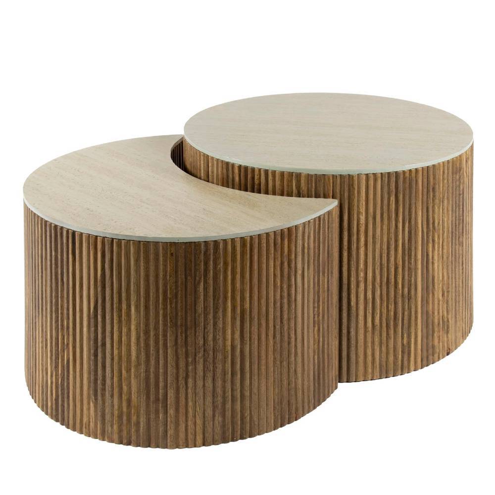 Sofatisch Duo in Travertin Optik Keramik - Cervasius (zweiteilig)