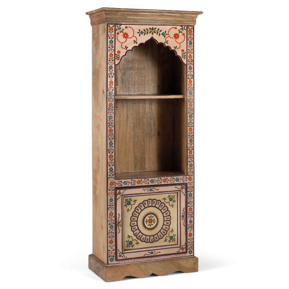 Schönes Boho Regal handbemalt mit bunten Blumen Motiven und zwei Ablagefächern – Sorino