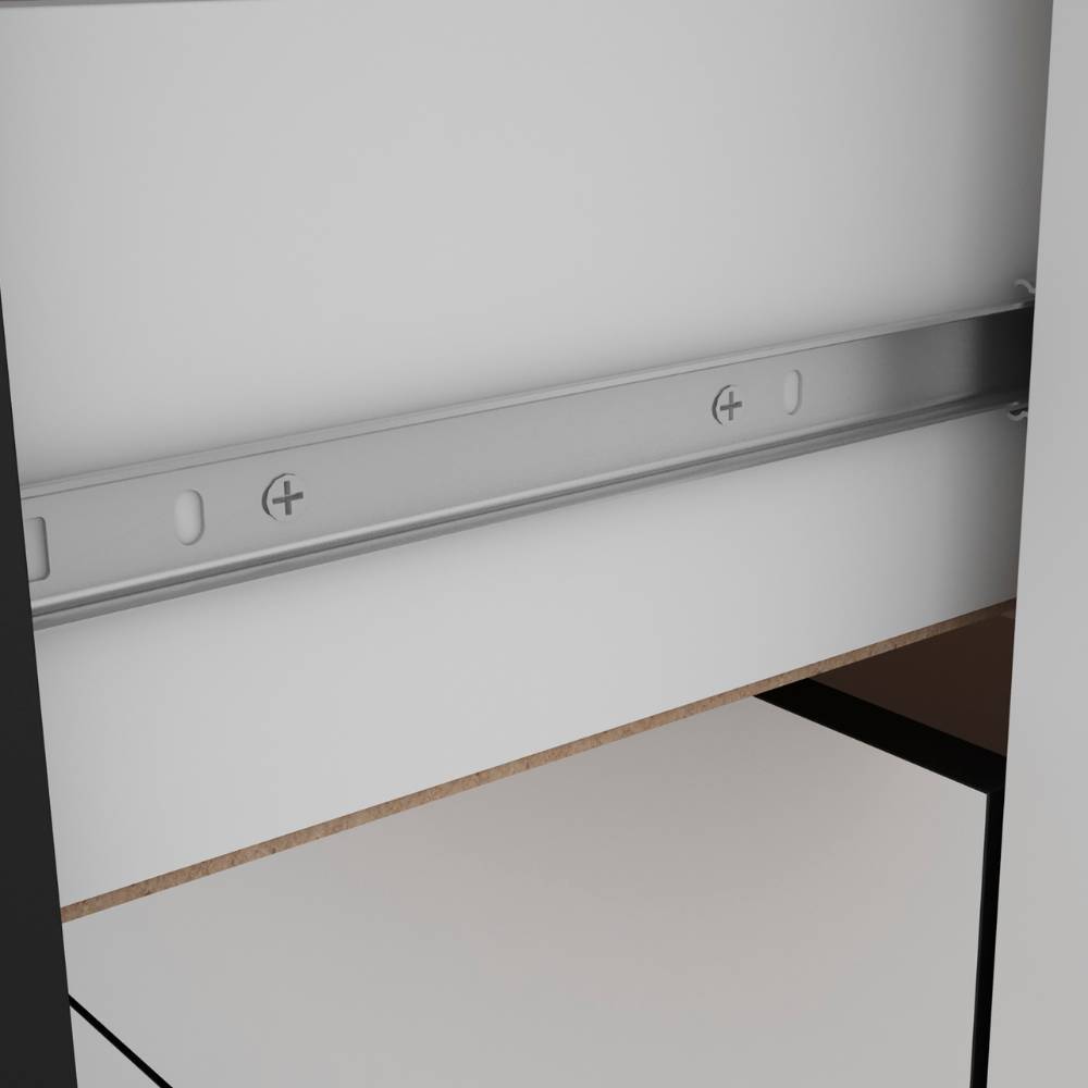 Stabile Metall-Schubladenführung eines weißen Sideboards für langlebigen Gebrauch – Planet