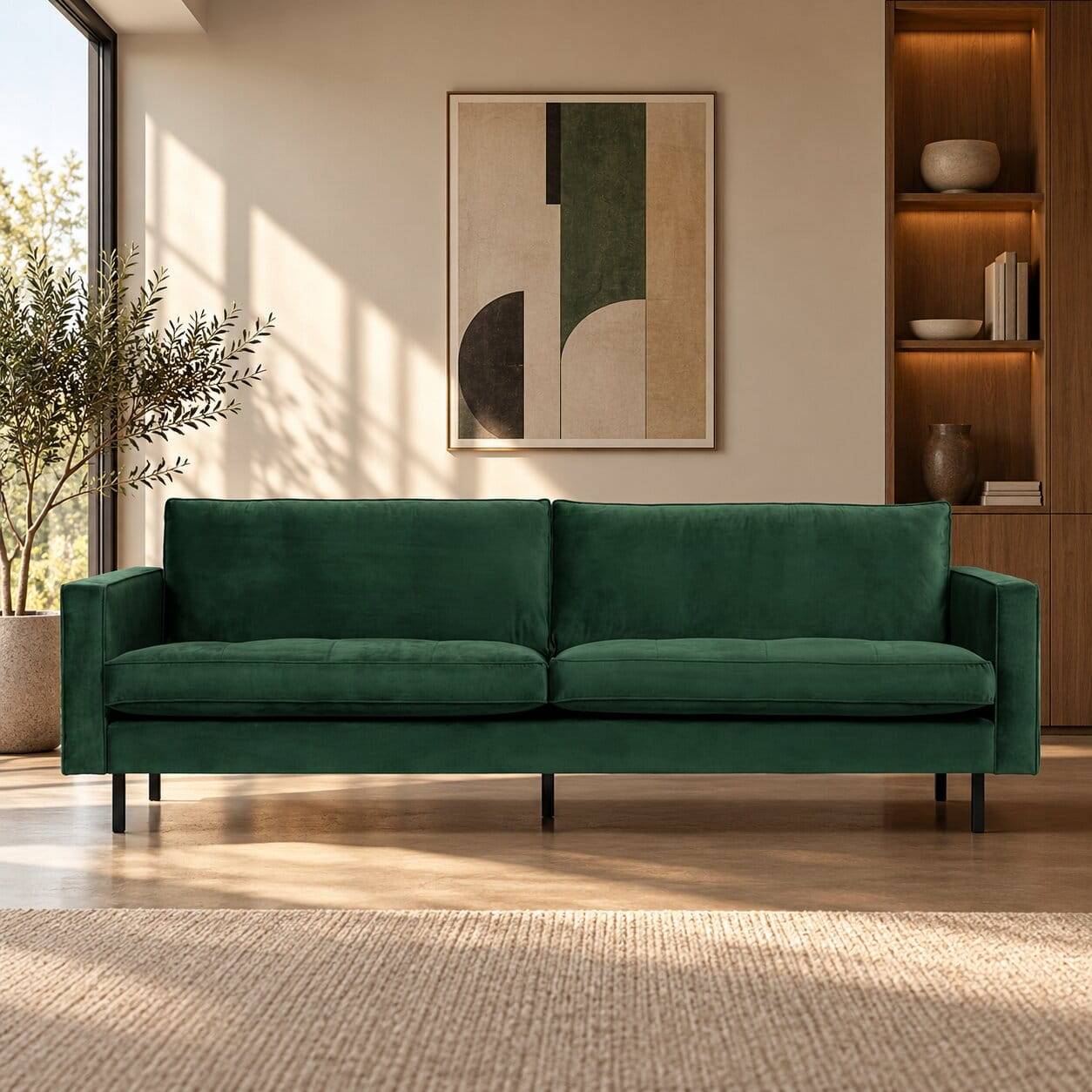 3 Sitzer Sofa in Dunkelgrün Samtstoff - Distroit
