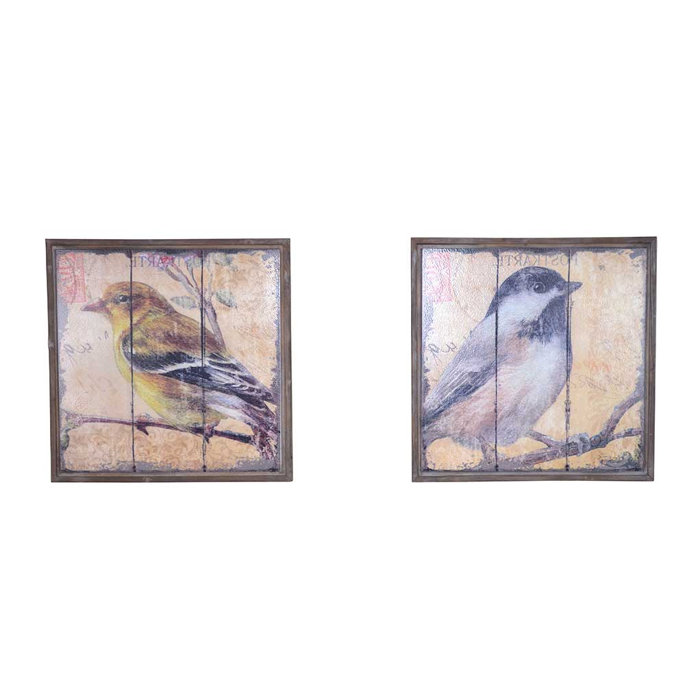 Vintage Holzbilder mit Vogel Druck Bacoas 56x56 cm (zweiteilig)