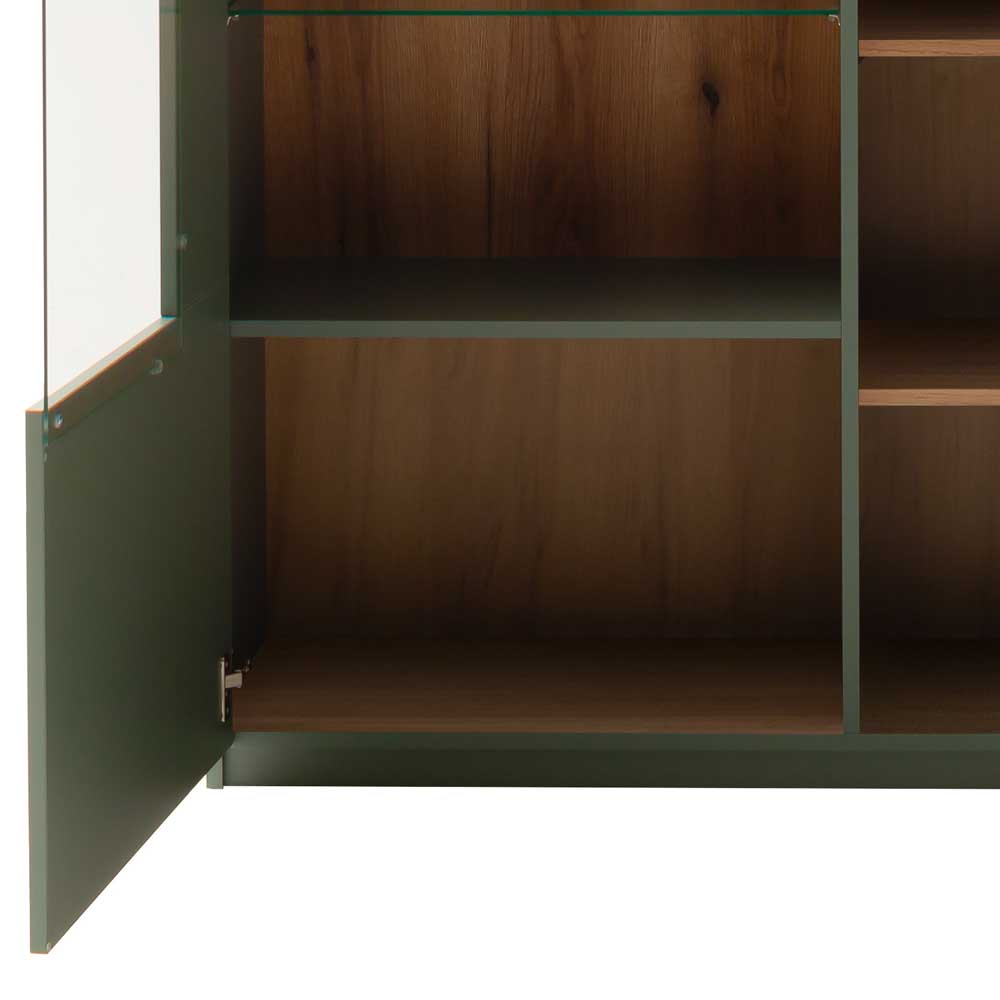 Highboard Vitrine in Graugrün und Eiche - Kwin