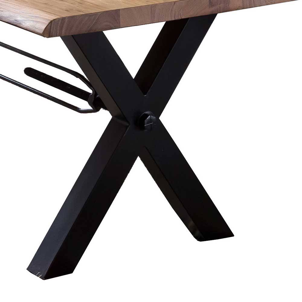 X-Fuß Designtisch mit Holz Platte mit Naturkante - Liyadiro