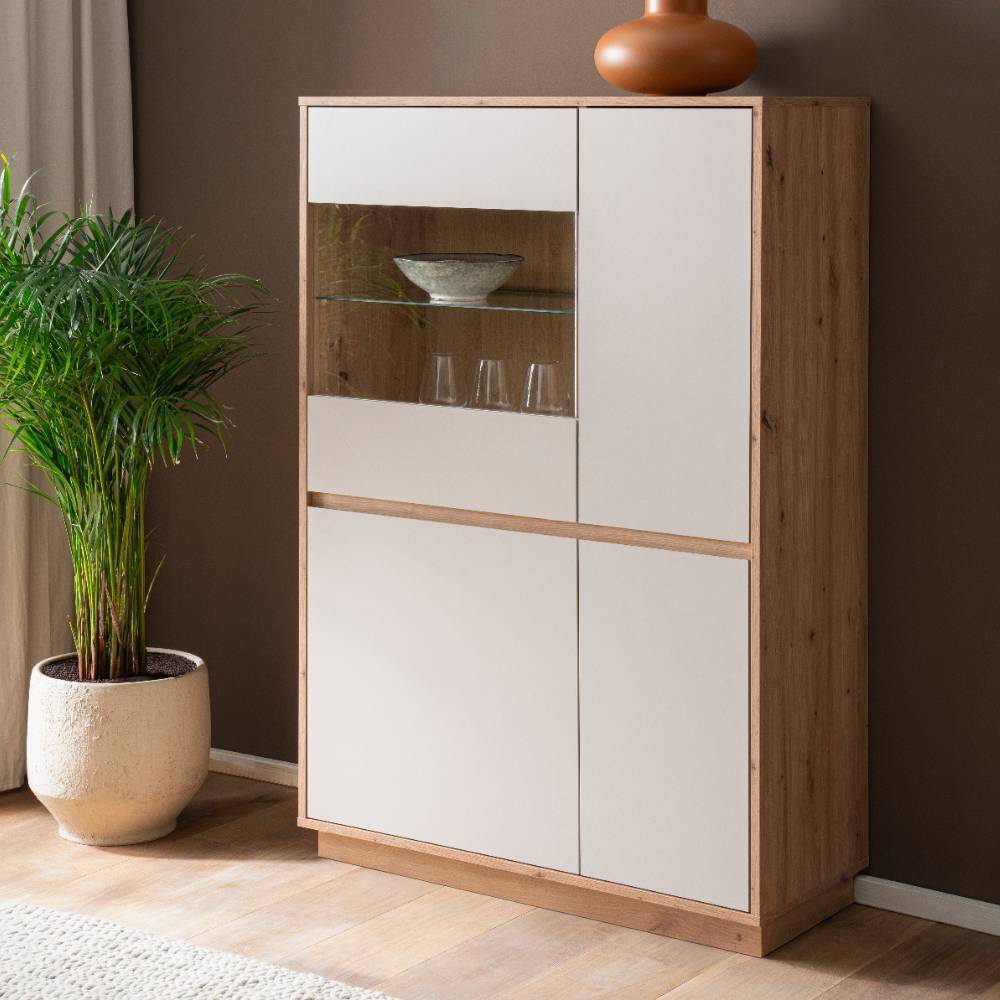 Highboard Vitrine in Wildeiche Holzoptik - Spain