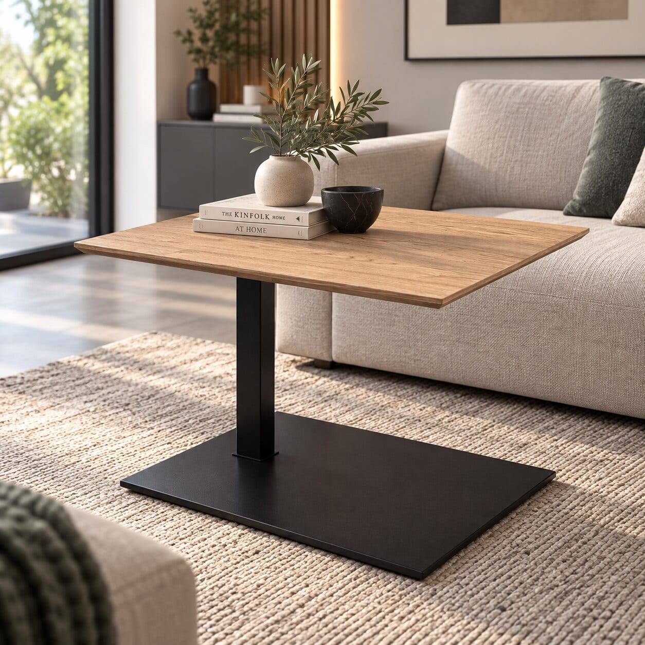 70x60 cm Höhenverstellbarer Tisch in Wildeiche Furnier - Anram