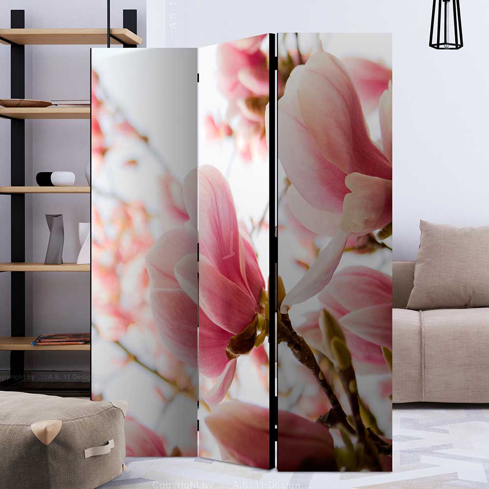 Fotodruck Paravent mit Motiv Pinke Magnolien - Amuting