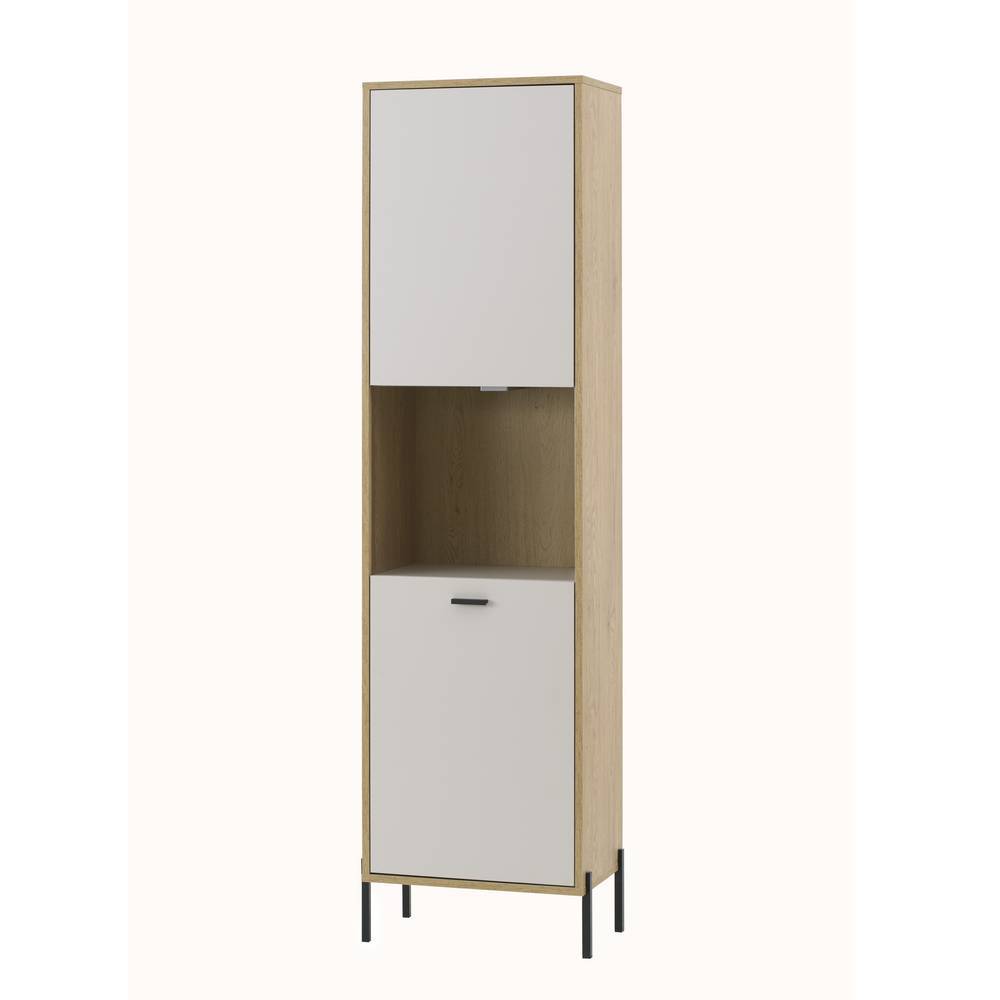Hoher Vitrinenschrank in Beige und Eiche für zusätzlichen Stauraum im Flur – Dasanti