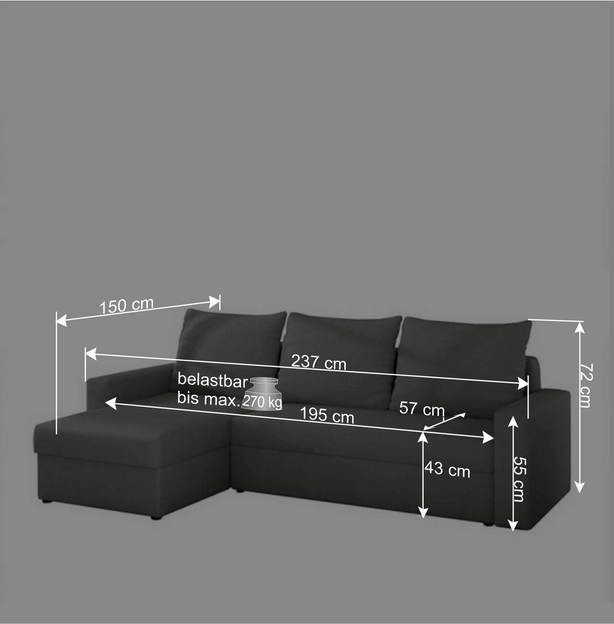 Velours Ecksofa in Braun mit Bettfunktion - Bascana