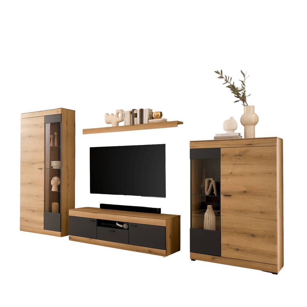 Wohnzimmer TV-Anbauwand in Eiche Dekor - Addara (vierteilig)