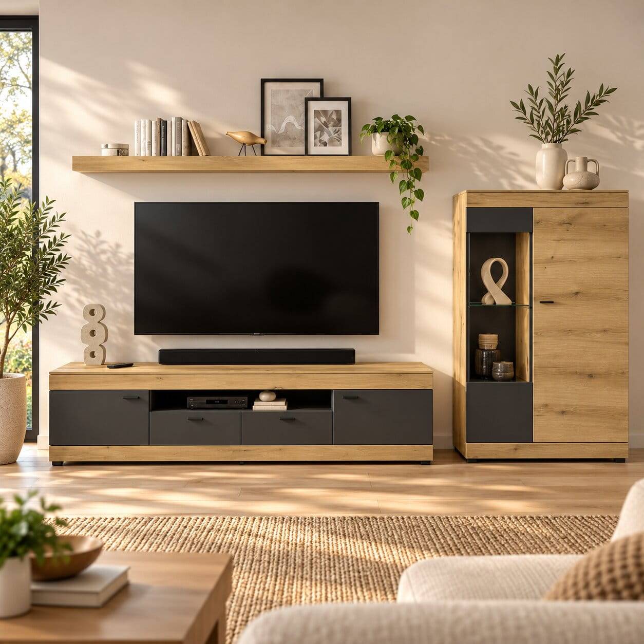 Wohnzimmer Anbauwand in Eiche Optik - Addara (dreiteilig)