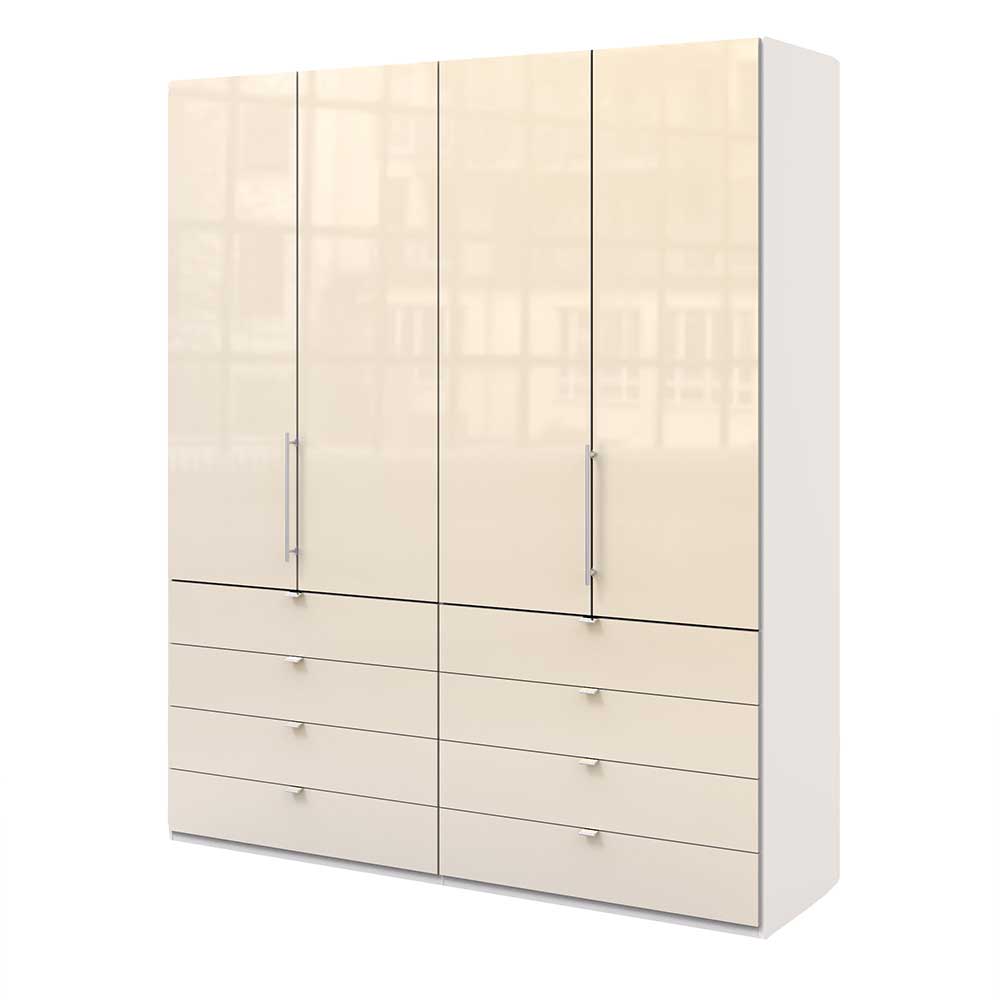 10 cm breiter Kleiderschrank mit acht Schubladen & zwei Falttüren in Creme  Weiß - Zidarie