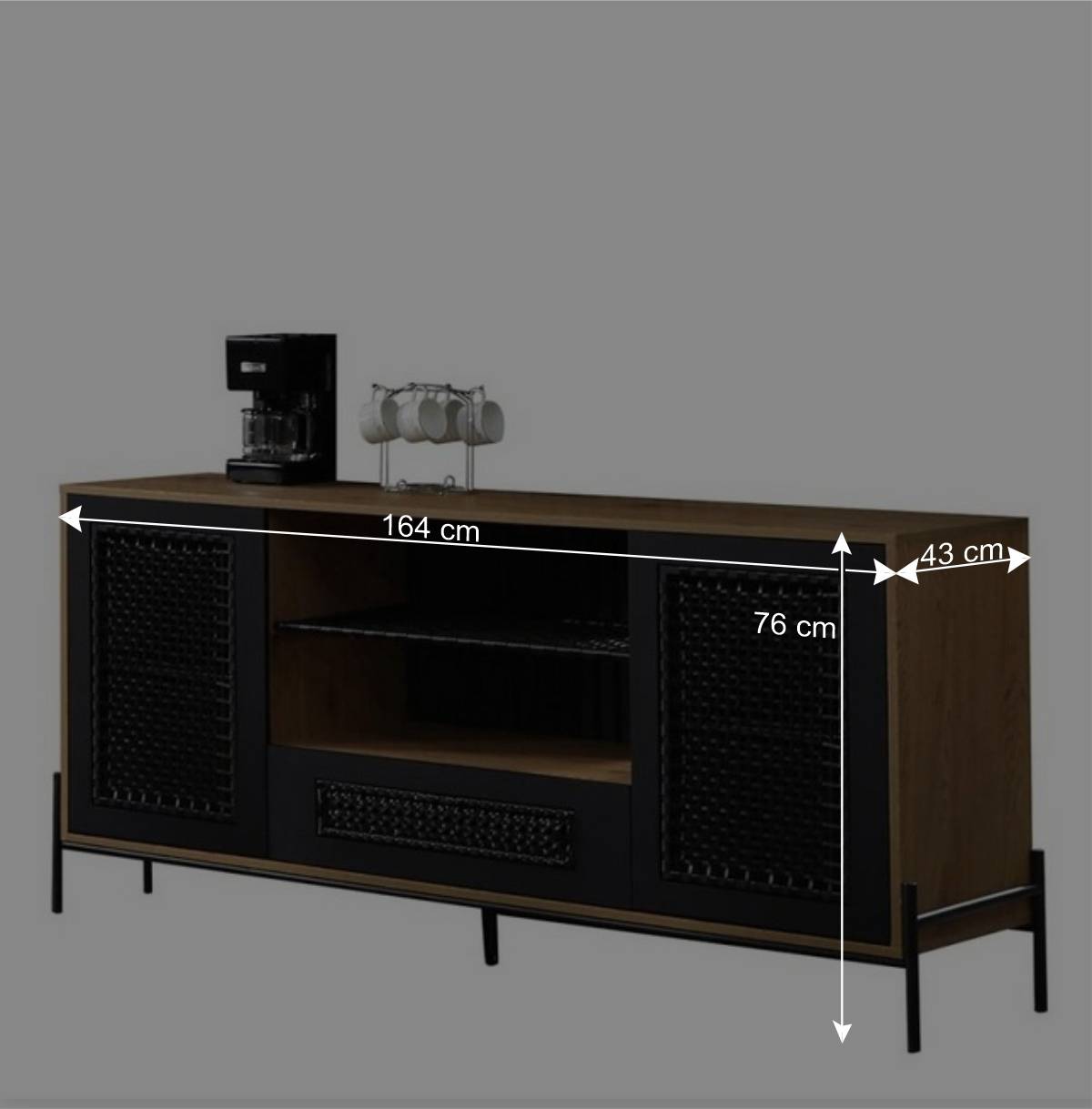164x76x43 Design Sideboard mit Kunstrattan Geflecht - Zavias