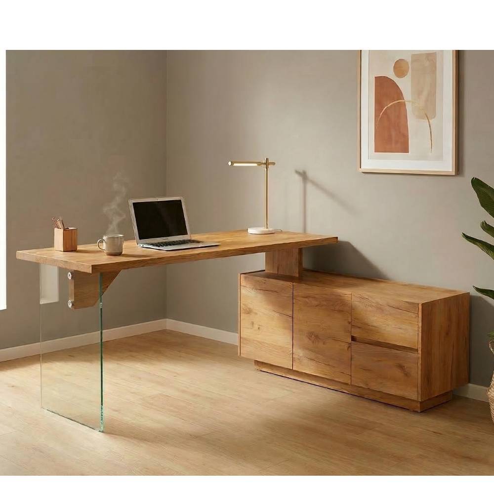 Office-Schreibtisch in Kerneiche und Transparent - Saloz