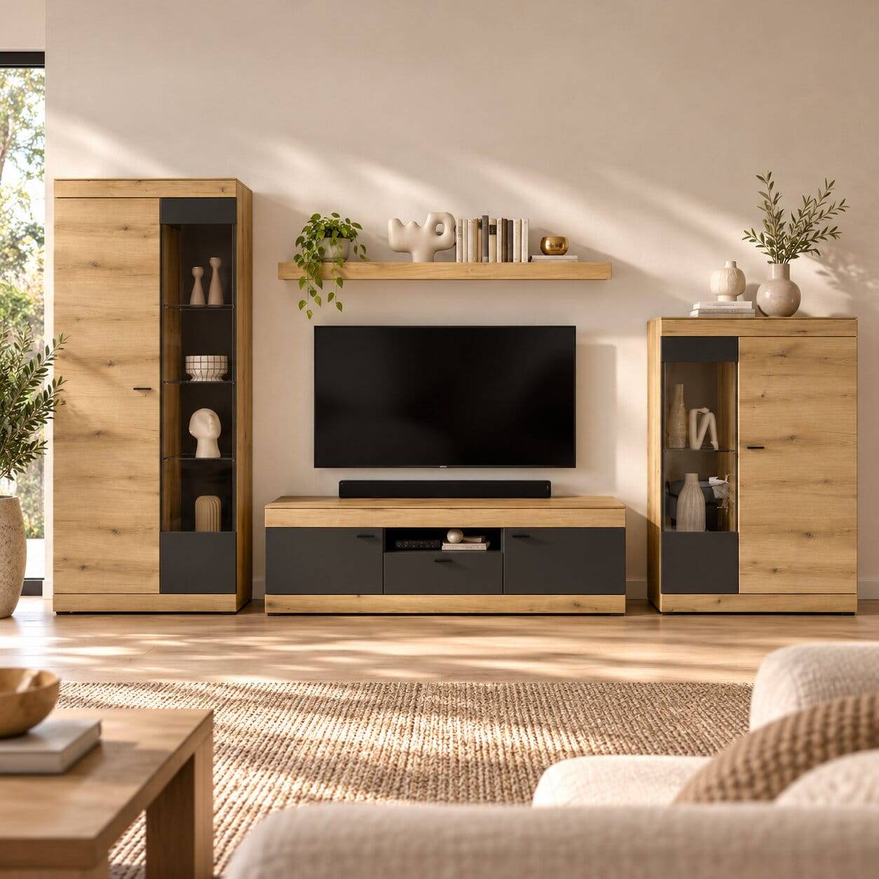 Wohnzimmer TV-Anbauwand in Eiche Dekor - Addara (vierteilig)