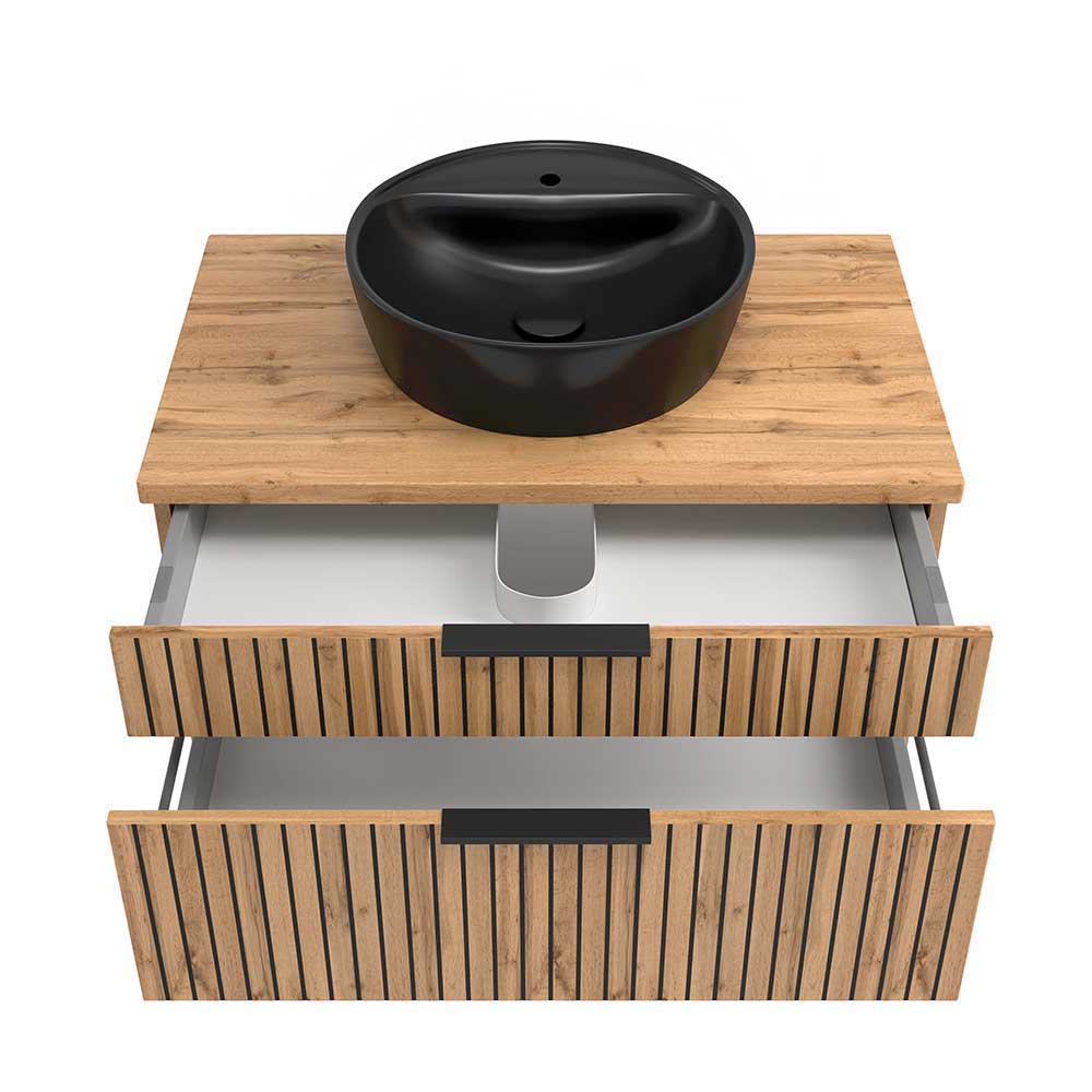 Design Waschtisch Set mit schwarzem Becken - Crystoga (zweiteilig)