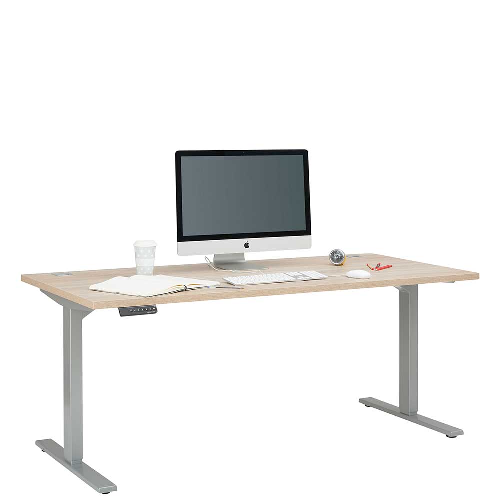 Moderner Schreibtisch mit T Gestell in Grau - Dievus