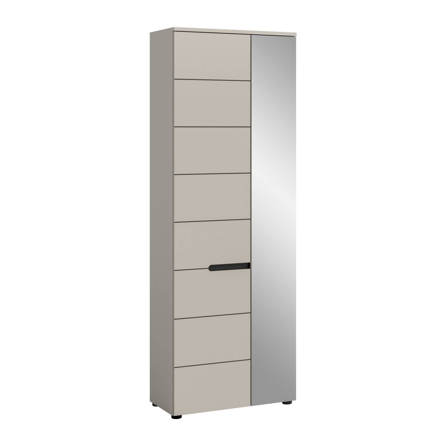 Hochschrank hellbeige mit sechs Schubladen und Spiegeltür für Schlafzimmer – Elvadia