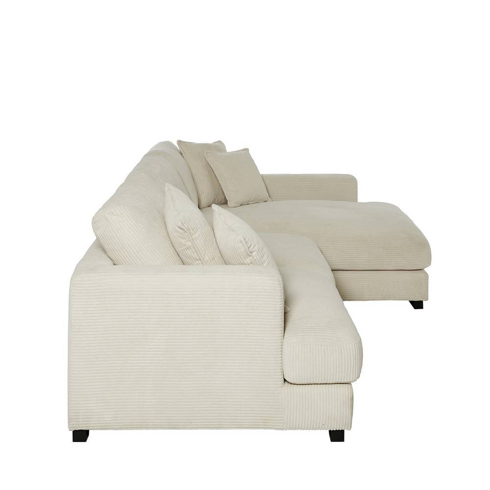 Gemütliches Cord Wohnzimmer Ecksofa in Offwhite Seitenansicht – Fiva